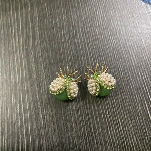 Elegant Green and Gold Pearl  insect Earrings